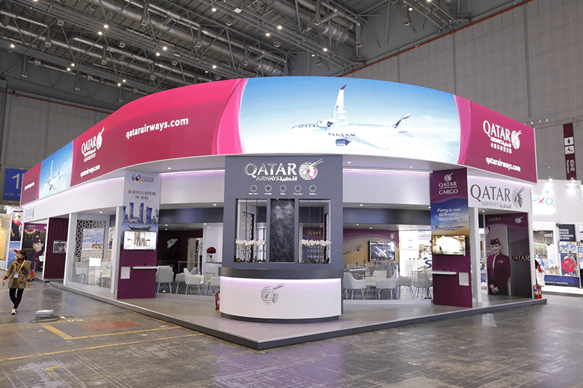 View of the stand of Qatar Airways