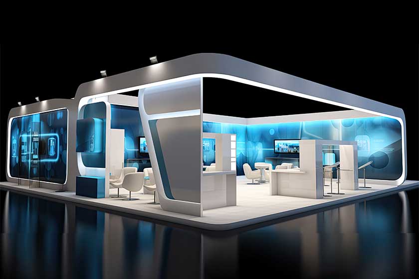 Commercial stand in an exhibition hall or a large professional salon ready to receive brands