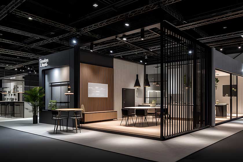 large exhibition booth in nordic style Simply decorated With minimalist furniture